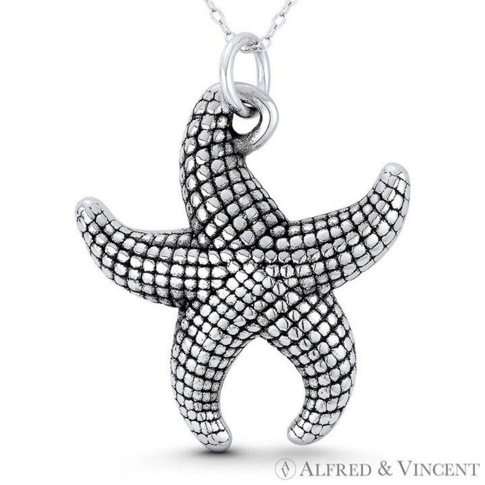 Starfish Ocean Sealife Charm Pendant in Oxidized .925 Sterling Silver